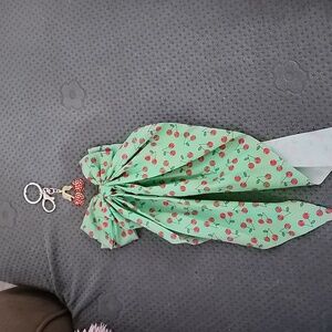 Green Cherry Print Hair Clip And Cherry Key Chain
